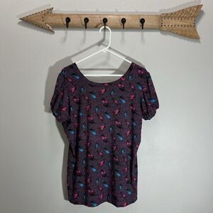 Abstract Geometric Artsy Short Sleeve Stretchy Short Sleeve Top Large Pink Blue